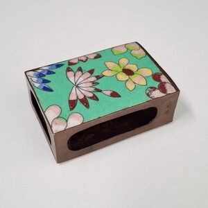 Vintage 1960s Cloisonné Floral Enamel on Copper Matchbox Holder